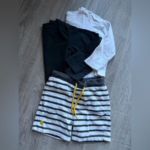 Mayoral Gray & White Striped Shorts, & Primary Shirts Set of 3